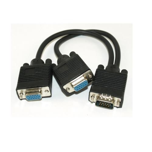 8in VGA Y Cable Low Resolution HD15 Male to 2x HD15 Female Black 10H1-27708BK