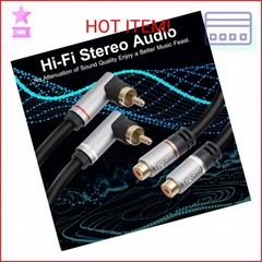 Togconn 2 RCA Extension Cable 2 Feet, 90 Degree Right Angle 2RCA Male to 2 RCA F