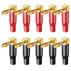 HRLORKC 10pcs Right Angle Banana Plugs – 4mm/0.16″ 90 Degree Speaker Connecto…