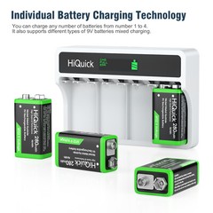 HiQuick 4pcs 9V Rechargeable Batteries w/ LCD Charger for 9V NiMH NiCD Li-ion