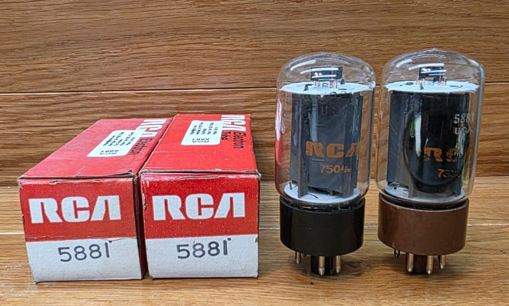 2- RCA 5881 6L6 Vacuum Tubes Tested Gray Plate