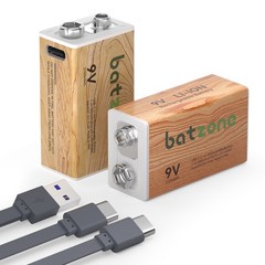 2 Pack 3700mWh 9V Rechargeable Lithium ion Battery With USB-C Type-C Battery