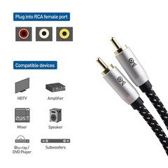 Cable Matters Braided 2-Pack Shielded Subwoofer Cable – 15ft / 4.6m RCA Cord …