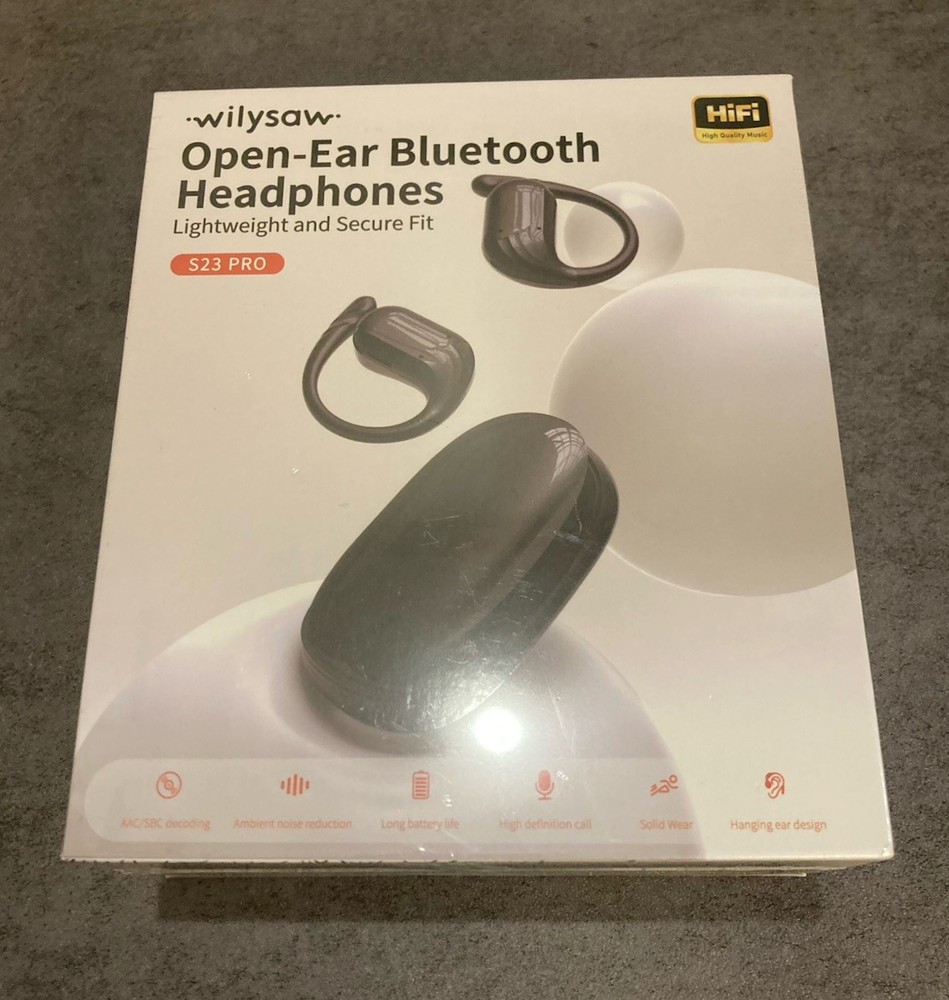 Wilysaw Open Ear Headphones S23 Pro – Lightweight & Secure Fit – Black – NEW