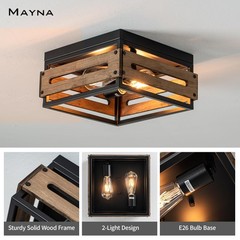 MAYNA Farmhouse Ceiling Light, 2-Light Rustic Flush Mount Light Brown