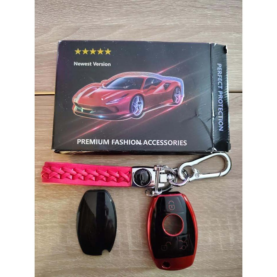 Premium Fashion Accessories Red Car Key Fob Case Cover and Keychain Set