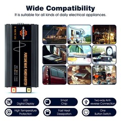 12000W Car Power Inverter DC 12V To AC 110V Sine Wave RV Boat Converter LCD