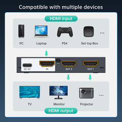MT-VIKI 1 in 2 out HDMI 1.4 Splitter 4K 30HZ 2 Port Dual Monitor Display TV HDTV