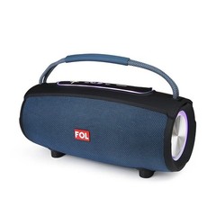FOL Portable Bluetooth Boombox Speaker, 20W, RGB, 12Hr, USB, AUX, Blue/Black
