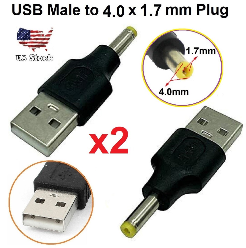2x USB 2.0 A Male To 4.0×1.7mm Male Plug 5V DC Power Supply Adapter Connector