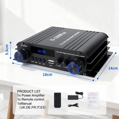 2.1 Channel Mini Amplifier 50W×2 Hi-Fi Audio Receiver Bluetooth USB AUX Subwoofe