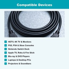 HDMI Cable 6FT 4K Ultra HD High Speed Cord for TV PS5 PS4 Xbox Laptop Soundbar