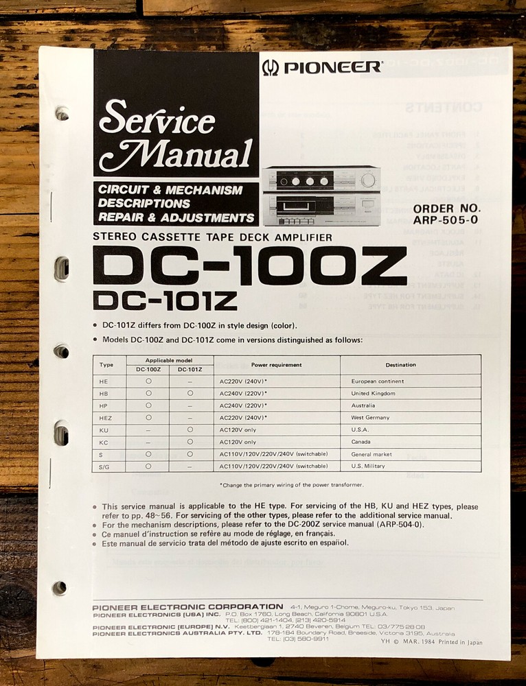 Pioneer DC-100Z DC-101Z Stereo Service Manual *Original*