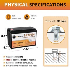 12V 100Ah LiFePO4 Deep Cycle Lithium Rechargeable Battery for RV Solar System
