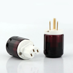 Pair Gold/Rhodium Plated US AC Audio Mains Plug IEC C15 HiFi Power Wire Connetor