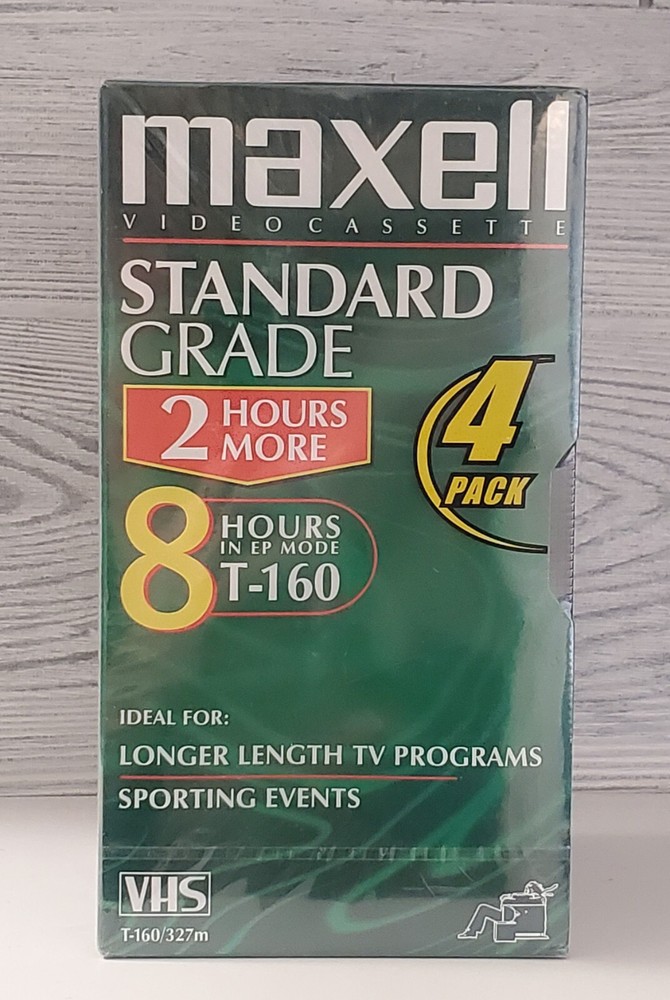 VHS Tapes T-160 VHS Blank Tapes (Up To 8 Hours Per Tape) NOS Sealed 4 Pack 