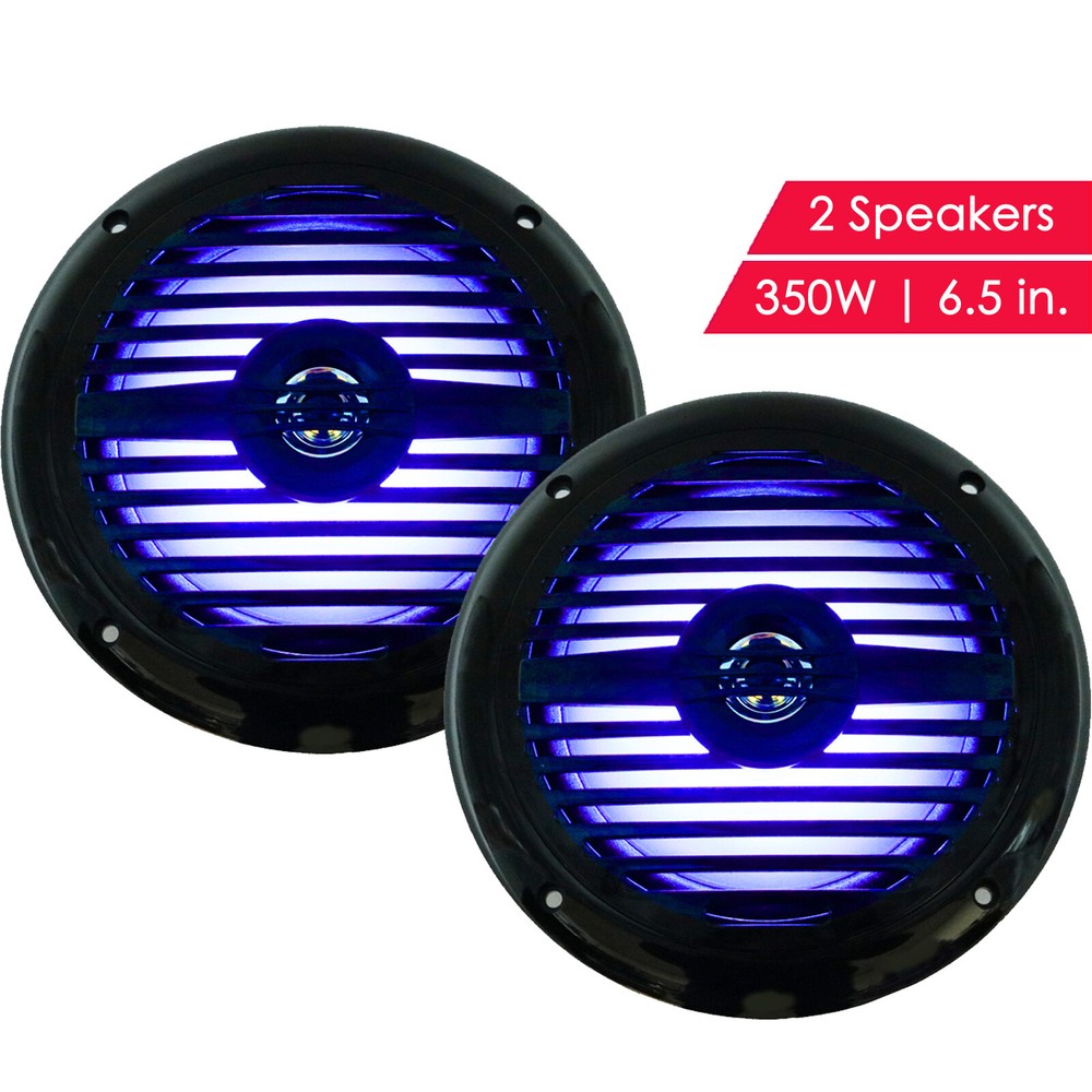 2x Gravity 350 Watts 6-1/2″ 2-Way Marine Boat Audio Speakers 6.5″ / BLACK LED