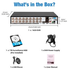5in1 16CH DVR 1080P Lite CCTV Security Video Recorder with 1TB for Camera System