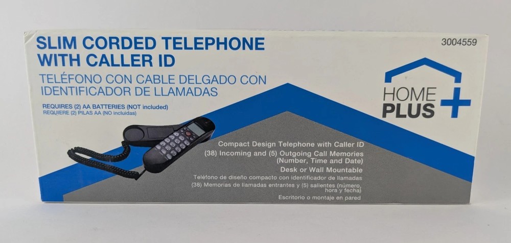 Black Slim Corded Telephone with Caller ID by Home Plus – Desk or Wall Mounted