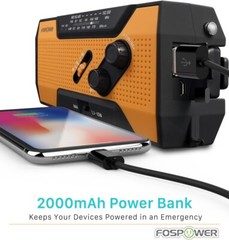 Emergency Weather Radio, AM/FM/NOAA, 7400mWh Power Bank, Solar & Hand Crank