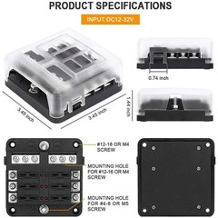 6 Way Car Boot Power Distribution 12-24V Blade Fuse Holder Box Block Panel Board