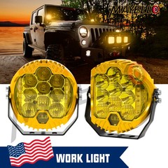 X2 5″ LED Work Light Bar Yellow Pod DRL Round Offroad Driving Truck ATV Fog Lamp