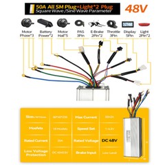 KT Controller 15A-50A 36/48V SM WP Plug Sine Wave Controller Electric Bike Sets