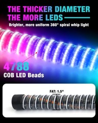 2x 1~4FT Thick LED Whip Spiral Chasing RGB Fat Whip Light For Can Am Polaris RZR