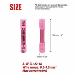 100Pcs 22-16AWG Red Heat Shrink Wire Butt Connectors Waterproof Splice Terminals