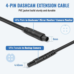 EWAY 4 Pin Extension Cable (16.5FT/5M) for Dash Cam Rear View Backup Camera Reve