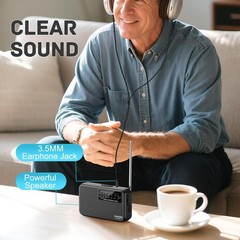Mini AM FM Radio Battery Operated with Lanyard Black Portable Pocket Radio