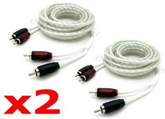 PAIR WHITE 18 FT HIGH END RCA CABLES 3X SHIELDED TWISTED CAR MARINE AMP 18 FEET