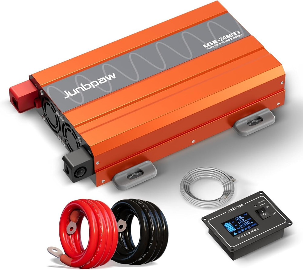 2080W Pure Sine Wave Inverter, 12V DC to 110V/120V AC, 6000W Peak, 5V/2.1A USB,