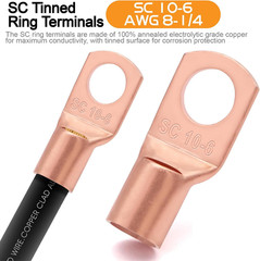 8 Gauge Wire (25Ft Each- Black/Red) Copper Clad Aluminum CCA,20 Pcs Lugs Termina