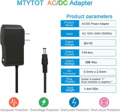 DC 24V 0.5A 500Ma Power Supply 12W AC Adapter 100-240V 50-60Hz AC to DC 24 Volt