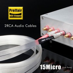 Pair OCC Silver Plated Flat Cable Audio Signal Interconnect Wire Hi-end RCA Plug