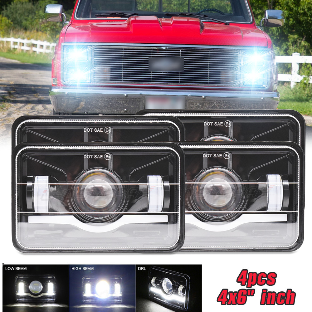 4PC 4×6″ led headlights DRL Hi/Lo Beam DRL For chevy C10 Pickup truck 1980-1986