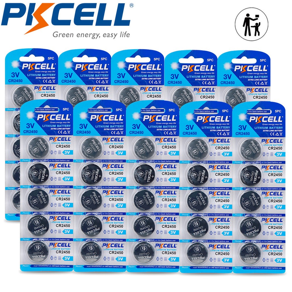 New 50 Pcs PKCELL CR2450 CR 2450 DL2450 3V Cell Coin Lithium Battery US