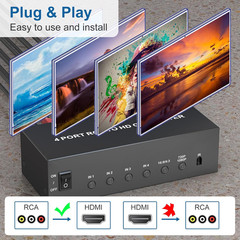 Multiple RCA to HDMI Converter – 4 Port Red White Yellow Composite Component to