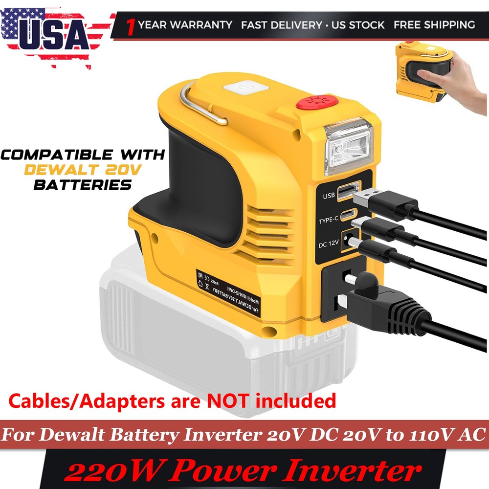 220W Power Station Compatible with Dewalt 20V Battery DC 20V to AC 110V Inverter