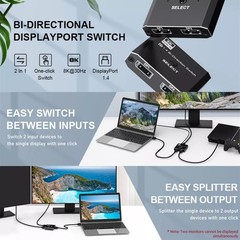 2 Port 8K DisplayPort Switch Splitter 1×2 2X1 Bi-Direction DP Switcher Converter