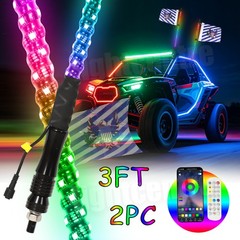 3-4FT RGB LED Whip Lights Spiral Antenna W/Flag & Remote APP For UTV ATV RZR