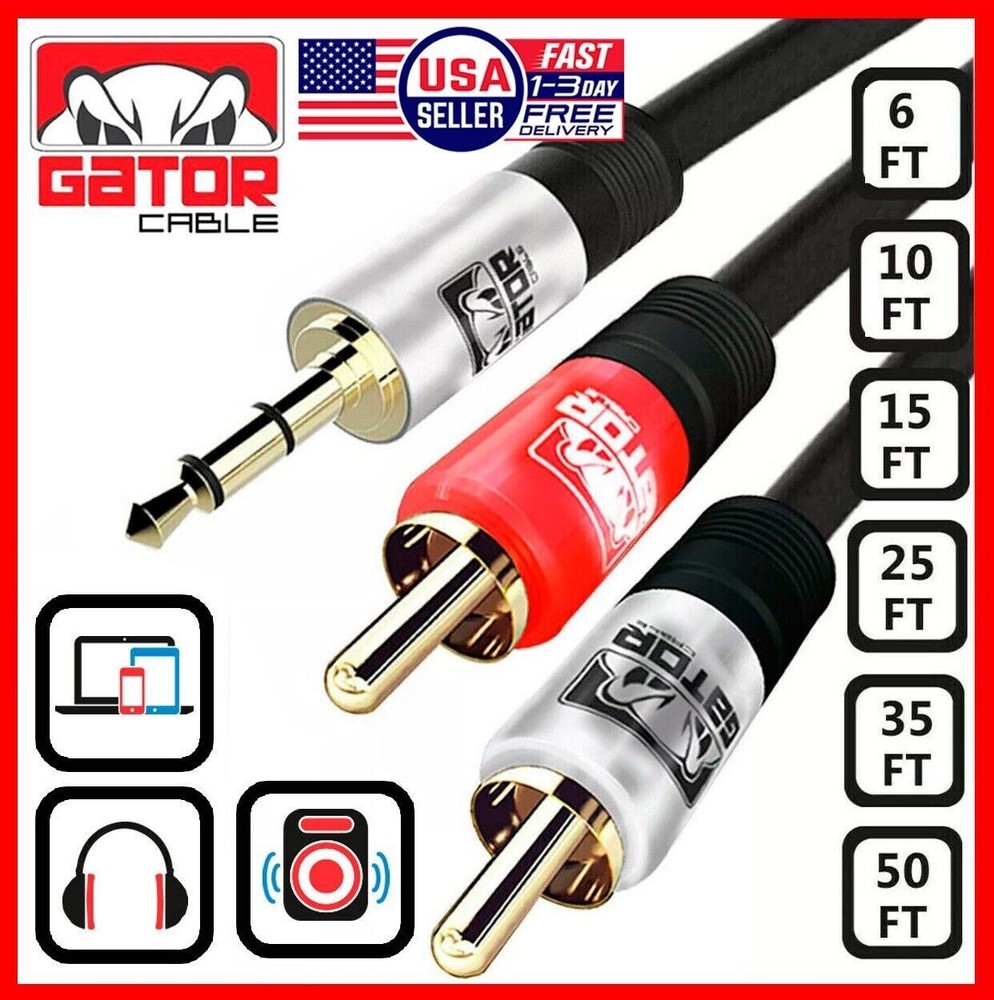 AUX Auxiliary 3.5mm Audio Male to 2 RCA Y Male Stereo Cable Cord Wire Plug