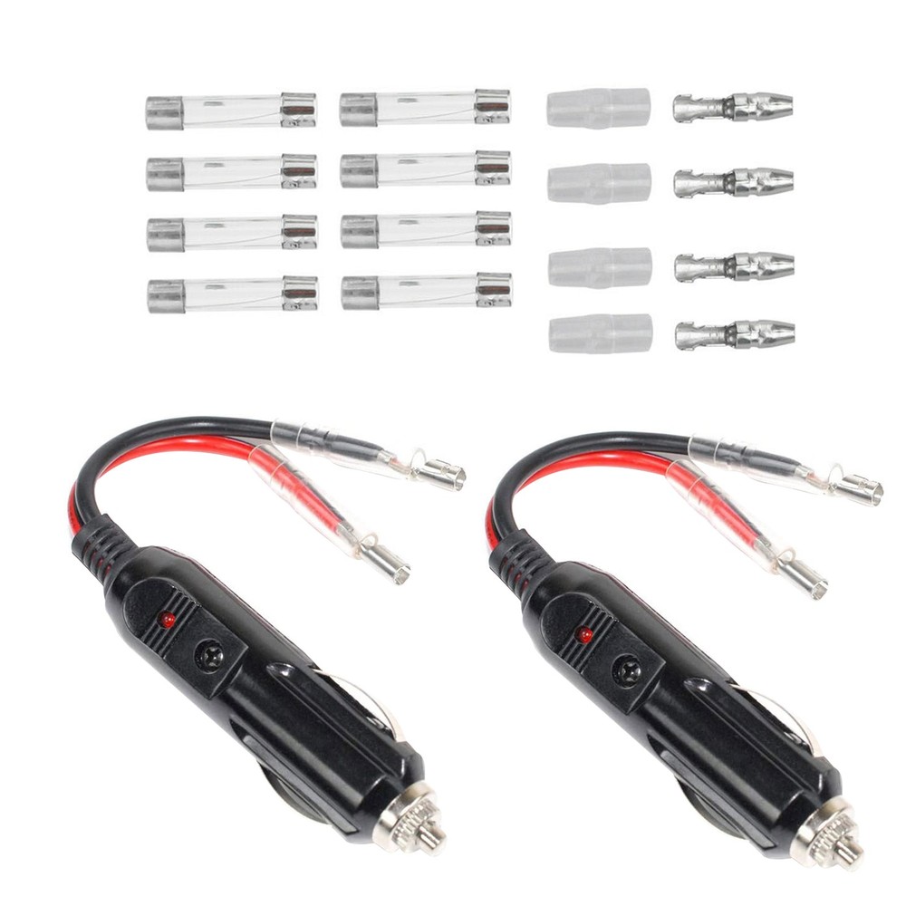 2* Built-in 15A Fused Car Cigarette LED Lighter Adapter Power Male Plug W/ Leads