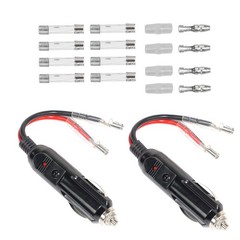 2* Built-in 15A Fused Car Cigarette LED Lighter Adapter Power Male Plug W/ Leads