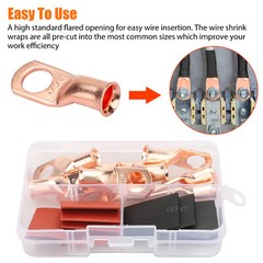 20x Copper Lug 4 AWG 3/8″ w/ Red & Black Heat Shrink Ring Terminal Battery Wire