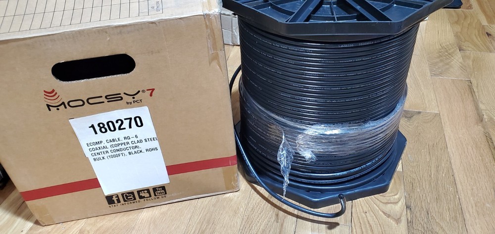 MOCSPCY 7 T 1000ft INDOOR OUTDOOR CABLE TV BLACK COAXIAL RG6 CABLE 18AWG 1 BOX