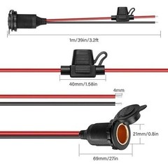 12V Fixed Thread Cigarette Lighter Socket Pigtail Cable, 14AWG Waterproof Cigare