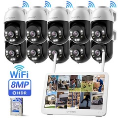 WiFi Camera Security 8MP PTZ CCTV System Outdoor Audio Wireless 12” Monitor NVR
