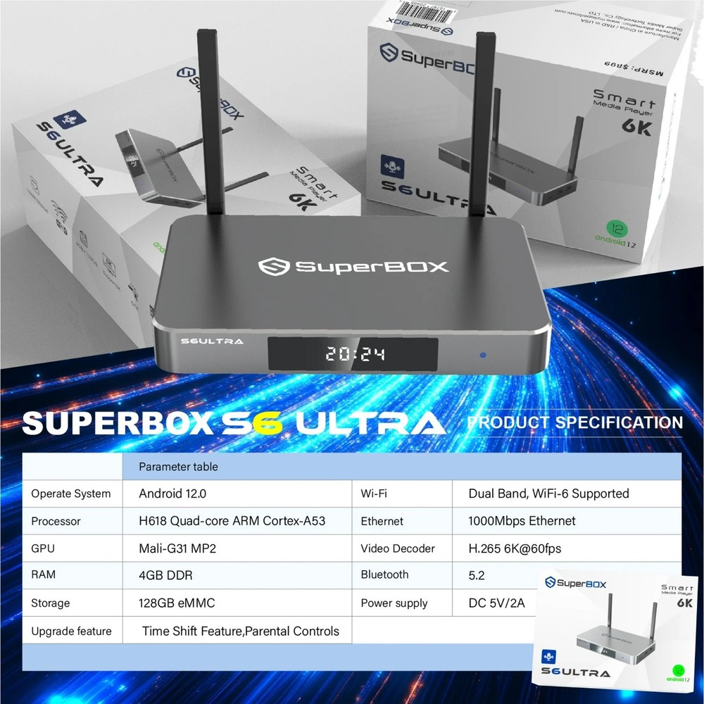 SuperBox S6 Max Android TV Box 4K Smart Media Stream Time Shift Voice Remote